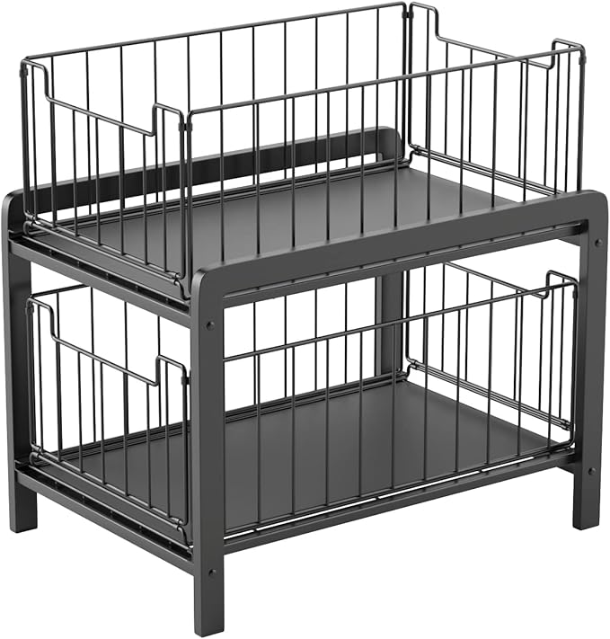 Panier de rangement coulissant à 2 niveaux sous évier, noir