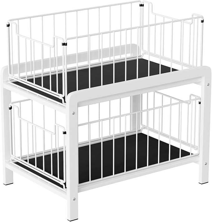 Panier de rangement coulissant à 2 niveaux sous évier, noir